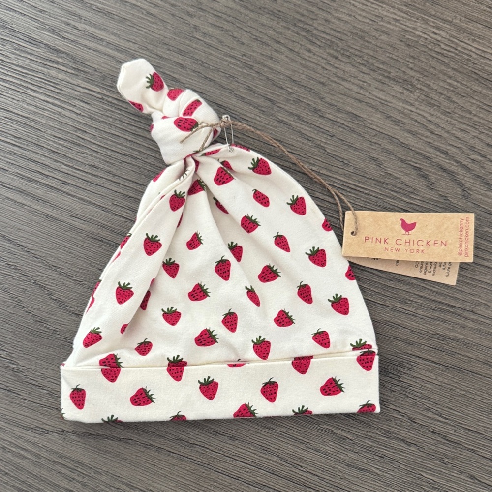 Pink Chicken Kids Hat with Strawberry Design